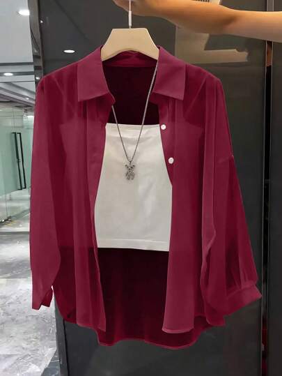 Franclia 简约透明纯色翻领衬衫