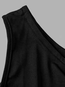 Firerie Kids Firerie Kids Tween Girls Casual Elegant Asymmetric Shoulder Fitted A-Line Hem Contrast Color Splice Dress - Black - View 4