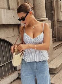 Pariaura Top à volants à manches uniques rayé pour femmes, pour l'été