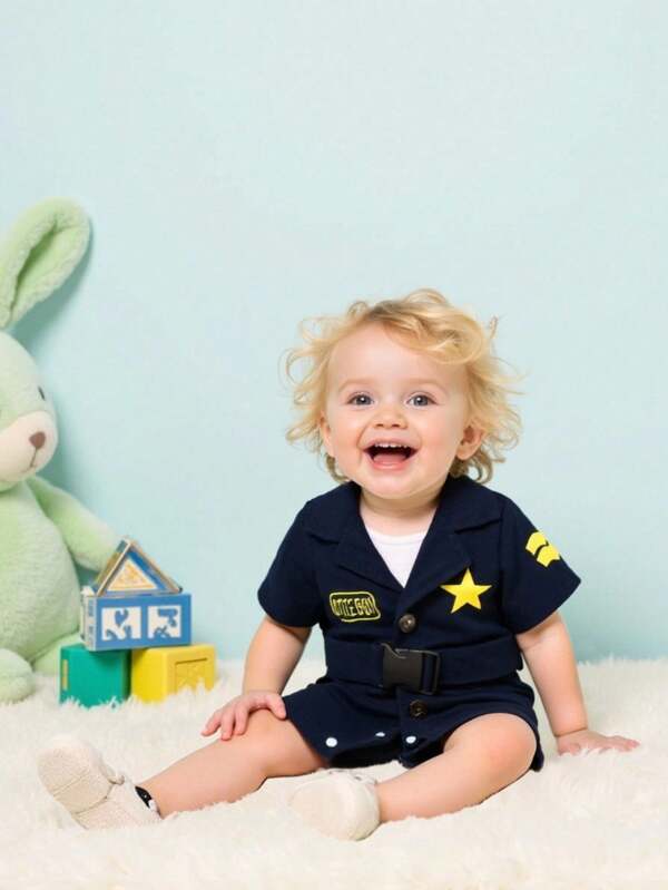 SHEIN Persoplay Kids Rompers Lindos Para Bebés Con Diseño De Estrellas, Con Cuello Y Cinturón, Ropa Casual Y Moderna Para La Primavera Y El Verano