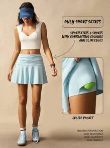 VARSIVA Pollera con pliegues y bolsillos, shorts deportivos con falda - Azul - Ver 1