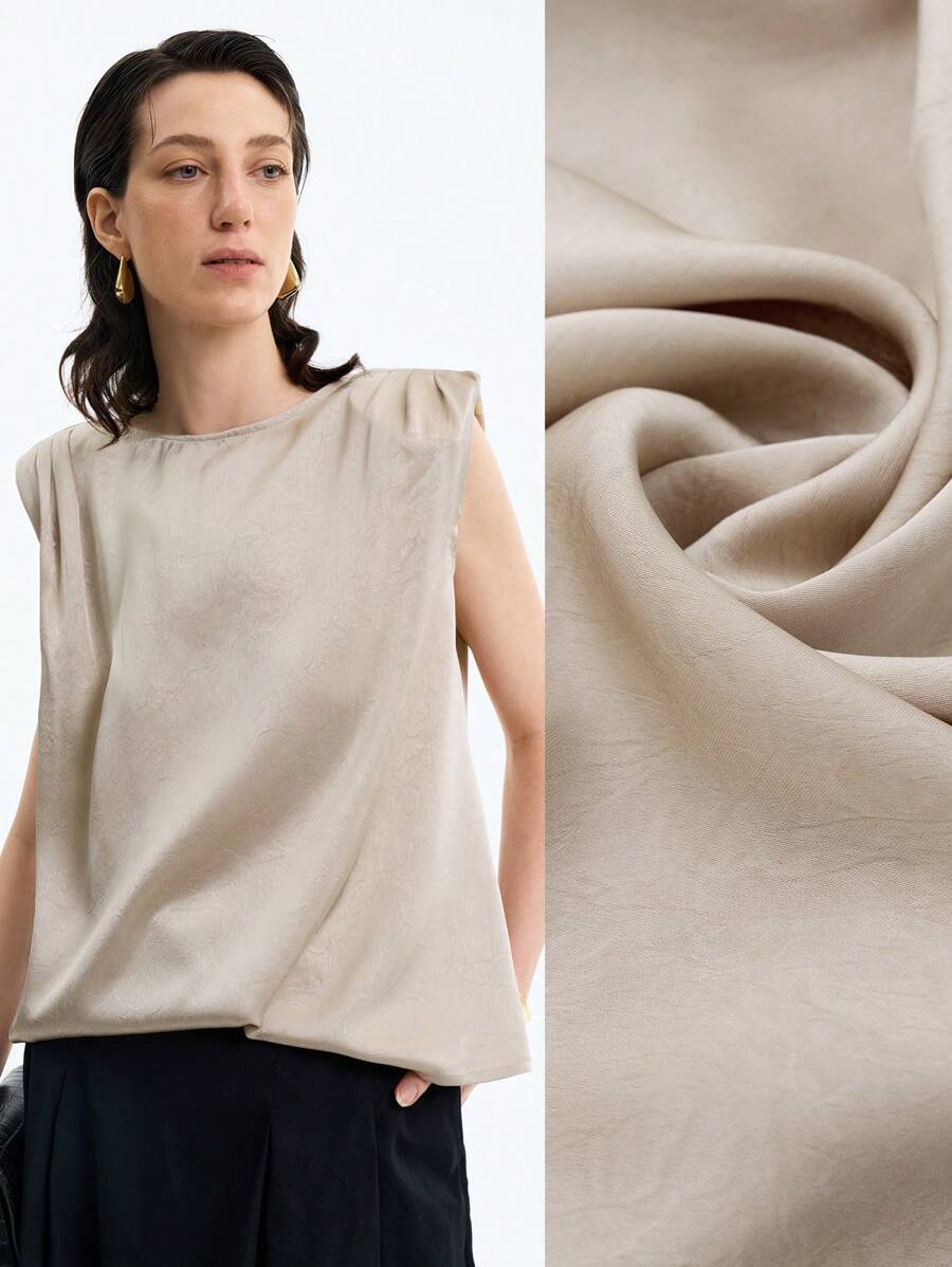 Aalyst Women's Elegant French Style Crew Neck Wide Shoulder Ruffle Sleeve Blouse, Commute Officewear, Spring/Summer