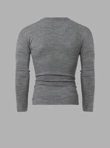 RueChic Men V Neck Rib Knit Solid Regular Sweater - Grey - View 2