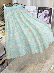 Franclia 女士花卉刺绣优雅度假A字裙，夏季