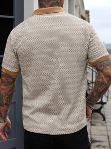 Manfinity Homme 男士时尚撞色V领纹理矩形图案提花休闲Polo衫 - 彩色 - 查看 2