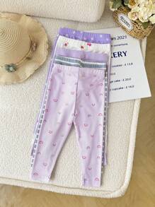 SHEIN Playful Pals 5入組嬰兒女童休閒彩虹花紋條紋印花下著套裝，適合春夏日常穿著 - 彩色 - 查看 2