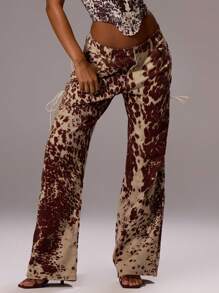 MUSERA 系带阔腿牛仔裤，伊比沙岛西部风情，海滩演唱会，Y2K风格生日牛仔女郎风，春夏时尚 - 鏽棕色 - 查看 3