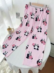 Snug Zone Plus Size Panda Print Elastic Waist Loose Pajama Bottoms