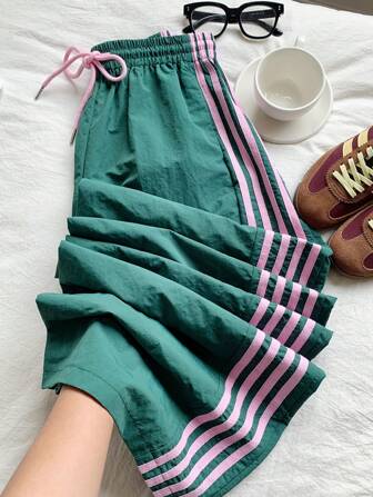 Comfortcana Women's Casual Contrast Color Pants, Side Stripe Elastic Waist Casual Loose Sports Pants Summer Pants For Women,Casual And Versatile, Suitable For Daily Street Wear,Cargo Pants