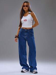 MUSERA Scoop Neck Dungaree Fastening Graphic Print Pocket Vest Top Summer Spring Streetwear Y2K Cool Girl Cute City Muse
