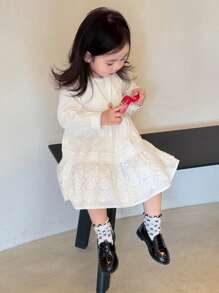 DAZY Kleinkind Mädchen Rundhals japanischer Stil Sommer einfarbiges süßes knöchellanges Kleid