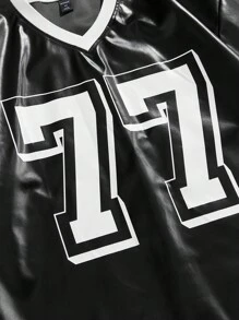 ROMWE MEN Prep Men's Summer Digital Letter Print V-Neck Short Sleeve Casual T-Shirt - Black - View 3