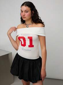 COUREZ Top épaules dénudées avec pli côtelé / Tenues d'été pour femmes Hauts d'été / Décontracté de rue / Coton vintage Y2K - Blanc - Voir 6