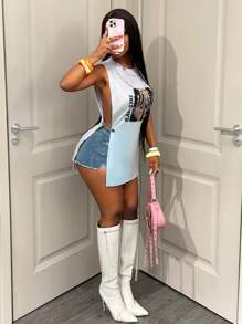 SHEIN BamGlam 圆领性感镂空无袖上衣 - 彩色 - 查看 6