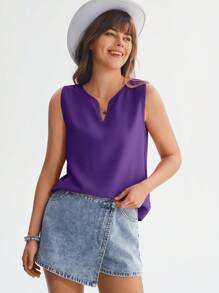 SHEIN LUNE 缺口領無袖襯衫 - 紫羅蘭色 - 查看 6