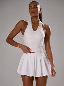 Musera Sport Seamless Collared Fitted Racerback Tank Top Active Workout Gym, Padel, Tennis, Racquetball, Pickleball Gym Fitness - White - View 5
