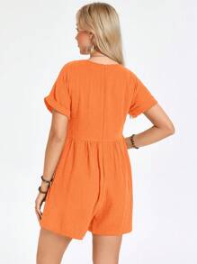 SHEIN Clasi Ladies' Fashionable Solid Color Short Sleeve Jumpsuit - Orange - View 2