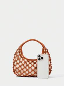 SHECARRY Women Casual Versatile Simple Hollow-Out Handbag - white brown - View 5