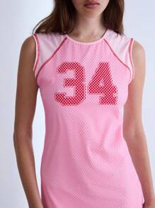 COUREZ Vestido de tirantes universitario con superposición de malla / Atuendos de verano de estilo callejero Y2K para mujeres Vestidos de verano de algodón vintage - Rosa - Ver 6