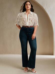 Anewsta Elegant Hollow Design Short Sleeve Blouse