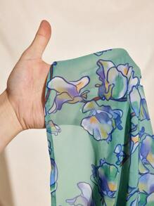BRDY Top de línea A con cuello halter, hombros descubiertos y mangas de obispo, impreso con flores, para vacaciones de mujeres - Verde - Ver 7
