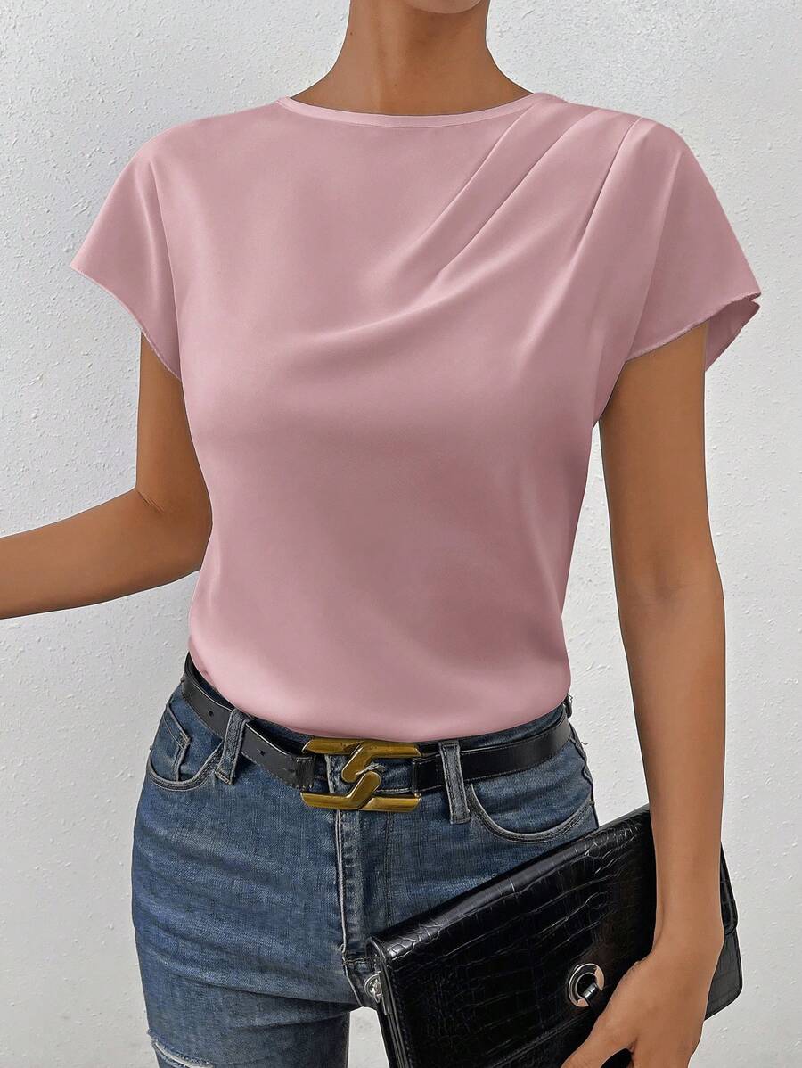 SHEIN Essnce 大码女式夏季衬衫，优雅装扮，休闲商务休闲外出上衣 - 粉色 - 查看 1