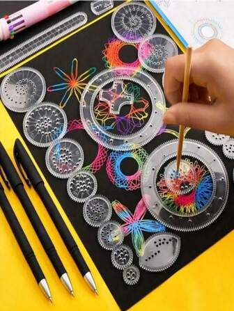 SHEIN 22 stuks educatieve tekenset, tekensjabloon, liniaal, educatieve speelgoedset - in elkaar grijpende tandwielen en wielen, tekenaccessoires met liniaal - ontwikkelt fijne motoriek en creativiteit