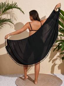 Swim Lushoire Pareo da spiaggia in tinta unita per donna taglie forti, con cinturino regolabile e nappine