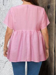 EMERY ROSE Blusa da donna taglie forti, a maniche corte, con stampa a righe e collo rotondo, adatta per l'estate