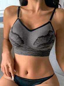 DAZY Sutiã floral sem costura com alças ajustáveis e levemente acolchoado para mulheres. Lingerie feminina. - Cinza - Ver 3