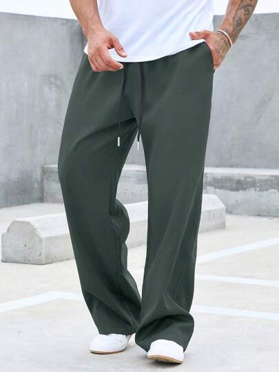 Manfinity Homme Herren lose einfarbige Hose mit Kordelzug Taille und geradem Bein