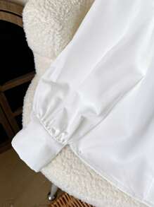 SHEIN 青少年女孩白色可爱韩版彼得潘领百搭衬衫，适合春夏季和返校季 - 白色 - 查看 4