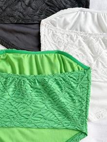Soleia Set de vacanță 3 piese pentru femei: Top scurt tip bustier cu textură jacquard, alb, verde și negru, cu tiv asimetric - Multicolor - Vizualizare 6