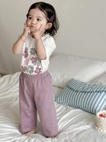 Dazy Kids Toddler Girls' Crew Neck Cute Graphic Print Short Sleeve Casual Pajamas - Mauve Purple - View 9