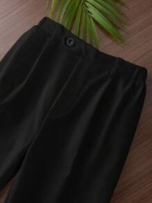 Young Boy White Trousers With Buckle Waist, Suitable For Party, Holiday, Gatherings - Black - View 2