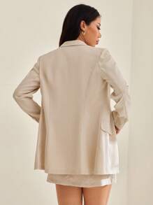 SHEIN PETITE 女士两件套复古优雅迷你连衣裙和西装外套套装休闲装夏季春季 - 杏色 - 查看 2