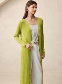 BizChic Women's Open Front Long Cardigan Jacket, Long Sleeve Knit Mid-Length Coat, Autumn
