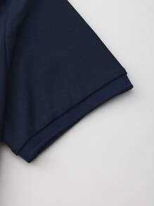 Calvornis Men's Casual Solid Color Button-Up Short Sleeve Polo Formal Shirt, Ceremony - Navy Blue - View 5