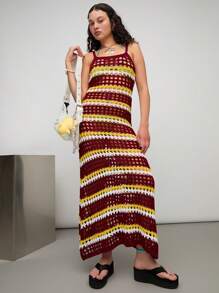 COUREZ Sheer Dye Knitted Cami Dress /Winter Clothes For Women Winter Dresses /Street Casual/Y2K Sexy