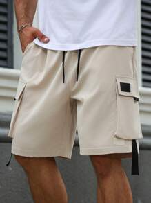 Manfinity Homme 大码男士工装口袋抽绳腰部宽松休闲短裤 - 杏色 - 查看 5