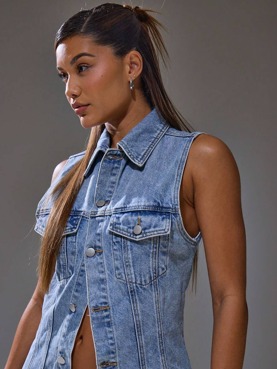 Ärmelloses Jeanshemd Sommermode Y2K cooles Mädchen süße Stadt Muse Geburtstag Ausgehen Nachtausgang Western Country Frühling