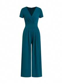 Ellevyn Salopetă elegantă cu mânecă scurtă de culoare solidă pentru femei