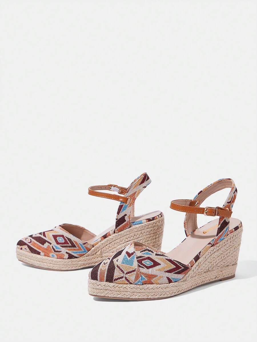 Styleloop Sandalias de plataforma con cuña de cuerda tejida para mujer, estilo de vacaciones BOHO Chic Retro del Oeste Americano para festival de música, zapatos de suela gruesa - Multicolor - Ver 1