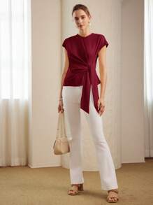 MOTF PREMIUM TWIST SHORT SLEEVE T-SHIRT - Burgundy - View 4