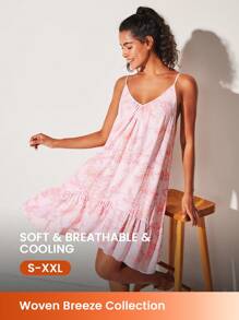 LUVLETTE 柔软人造丝度假花卉图案蝴蝶结绳吊带睡裙女士睡衣透气吊带裙新娘内衣和睡衣