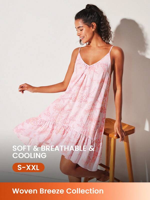 LUVLETTE Rochie de noapte moale din raion cu model floral de vacanță, cu papion și bretele, pentru femei, pijamale, aerisite