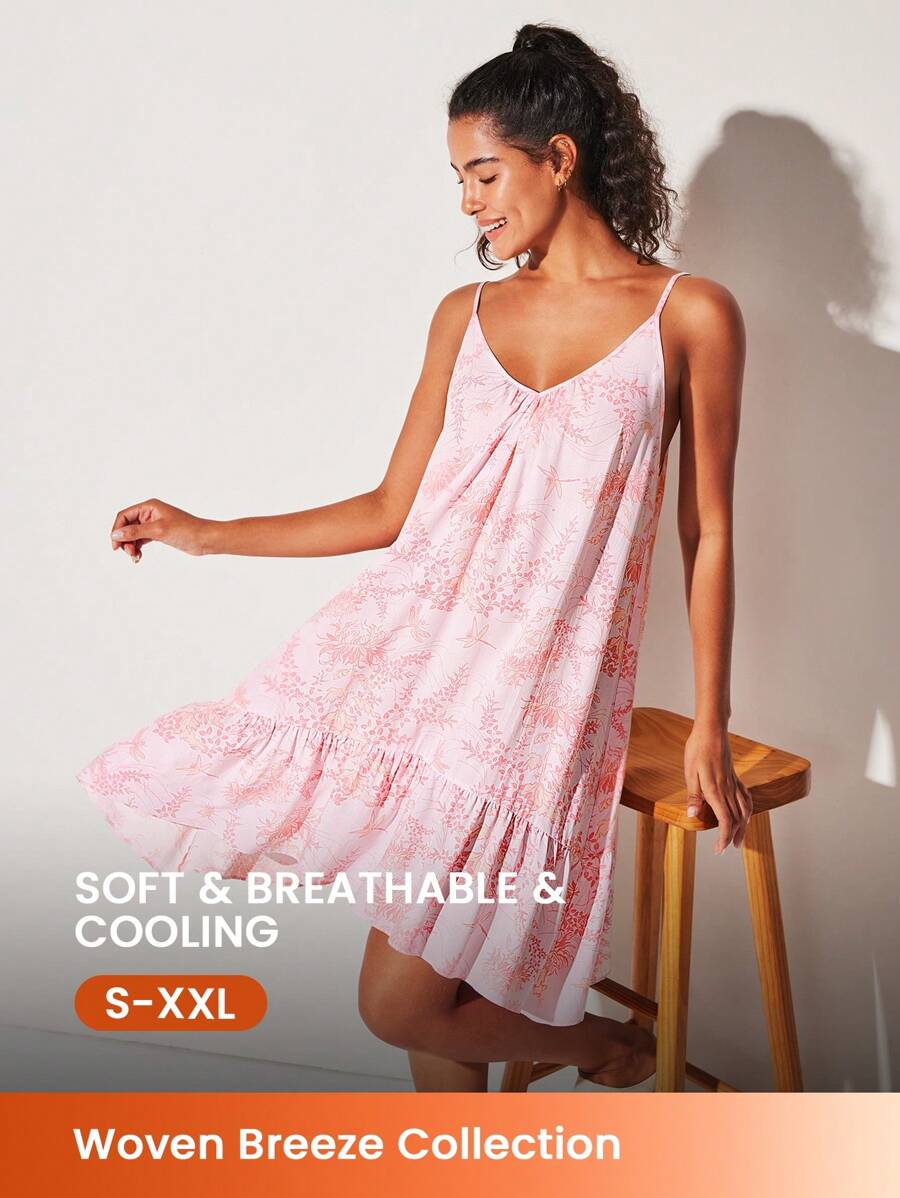 LUVLETTE 柔软人造丝度假花卉图案蝴蝶结绳吊带睡裙女士睡衣透气吊带裙新娘内衣和睡衣