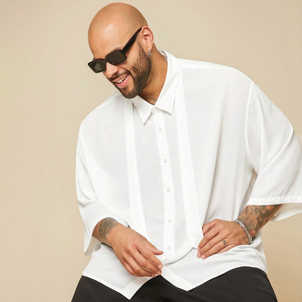 Camisa tejida blanca para hombres de talla grande, vacaciones, regalos del Día del Padre