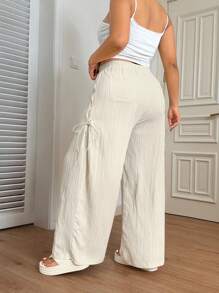 SHEIN EZwear Plus Size Casual Solid Color Side Criss-Cross Drawstring Pants