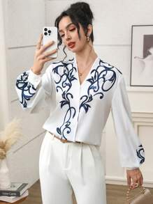 Modelyn Women's Printed V-Neck Long Sleeve Arabian Style Top